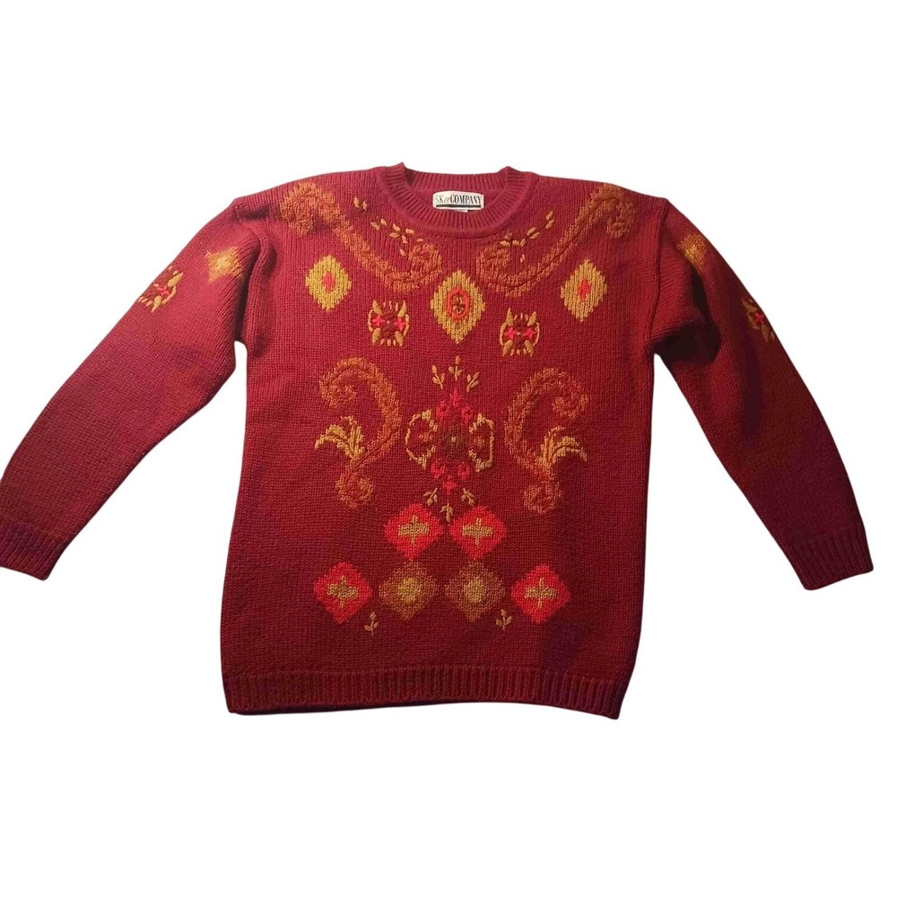 SK & Company Sweater Women S Red Wool Mohair Blend Retro Boho Vintage 90s Grunge